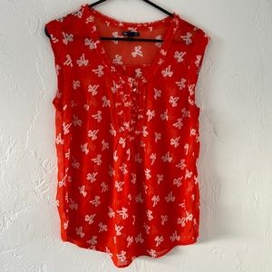 Gap Sleeveless Flowy Blouse Orange with White Bow Pattern